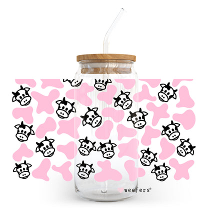 Pink Cow Print and Cows 20oz Libbey Glass Can, 34oz Hip Sip, 40oz Tumbler UV DTF or Sublimation Decal Transfer - Weefers