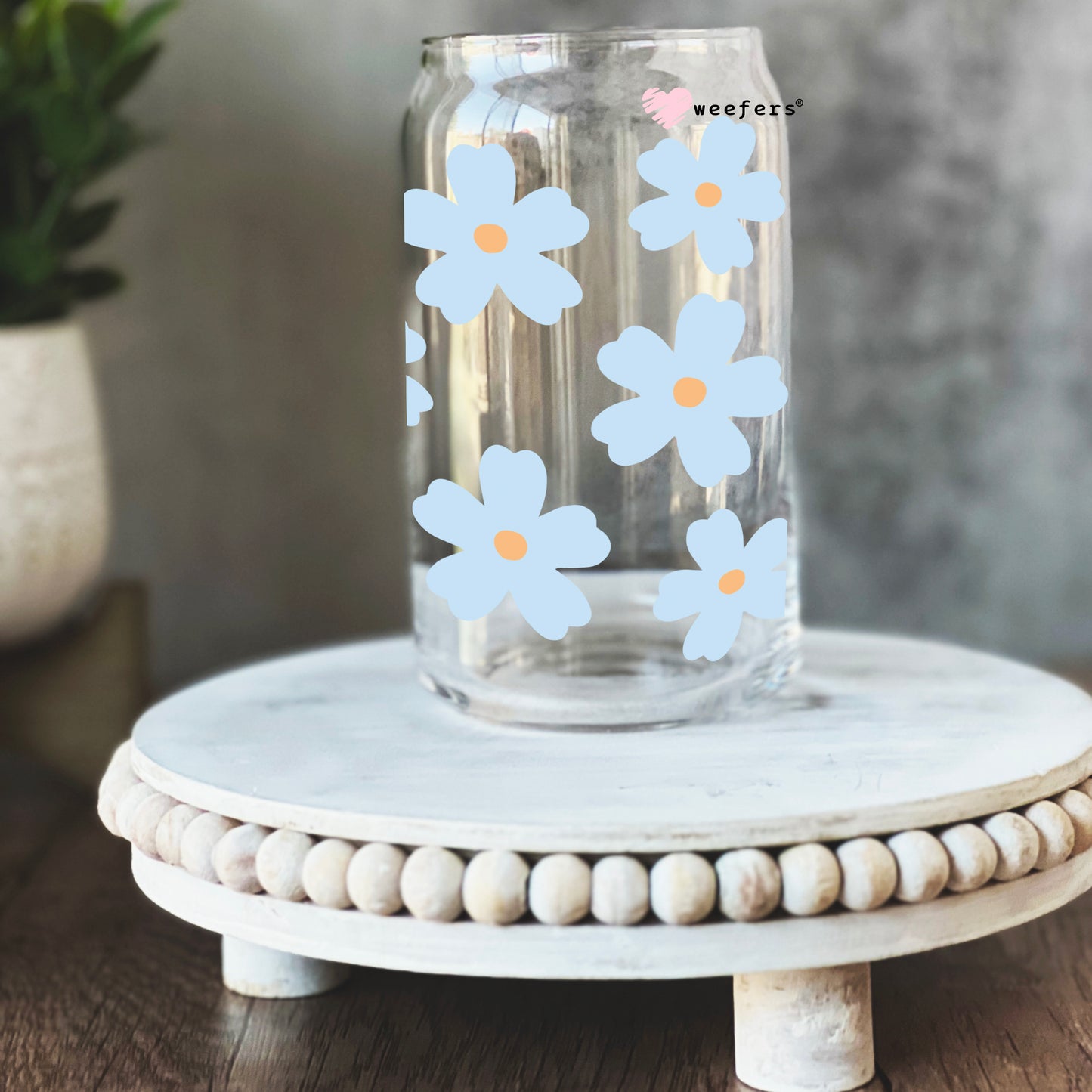 Baby Blue Daisies 16oz Libbey Glass Can UV DTF or Sublimation Wrap - Decal - Weefers