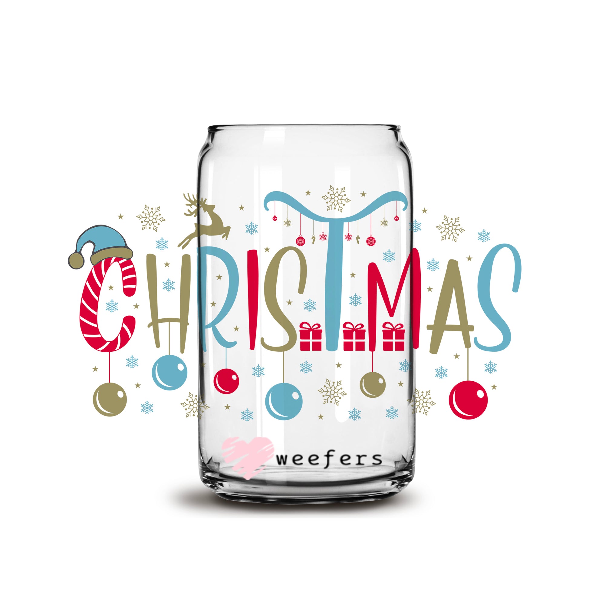 Christmas Ornaments 16oz Libbey Glass Can UV DTF or Sublimation Wrap - Decal - Weefers