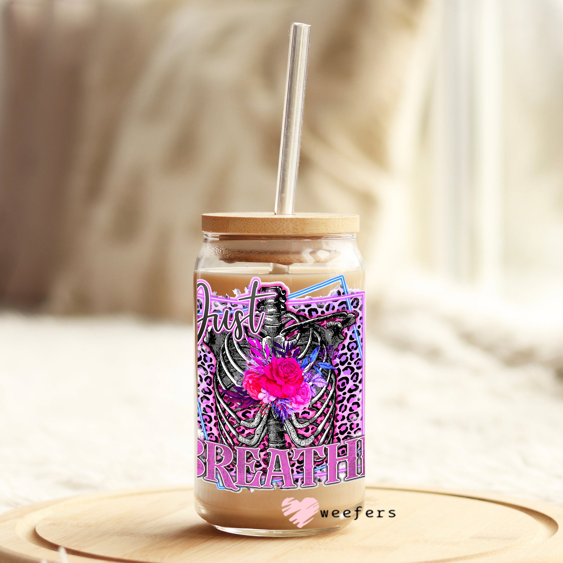 Just Breathe 16oz Libbey Glass Can UV DTF or Sublimation Wrap - Decal - Weefers