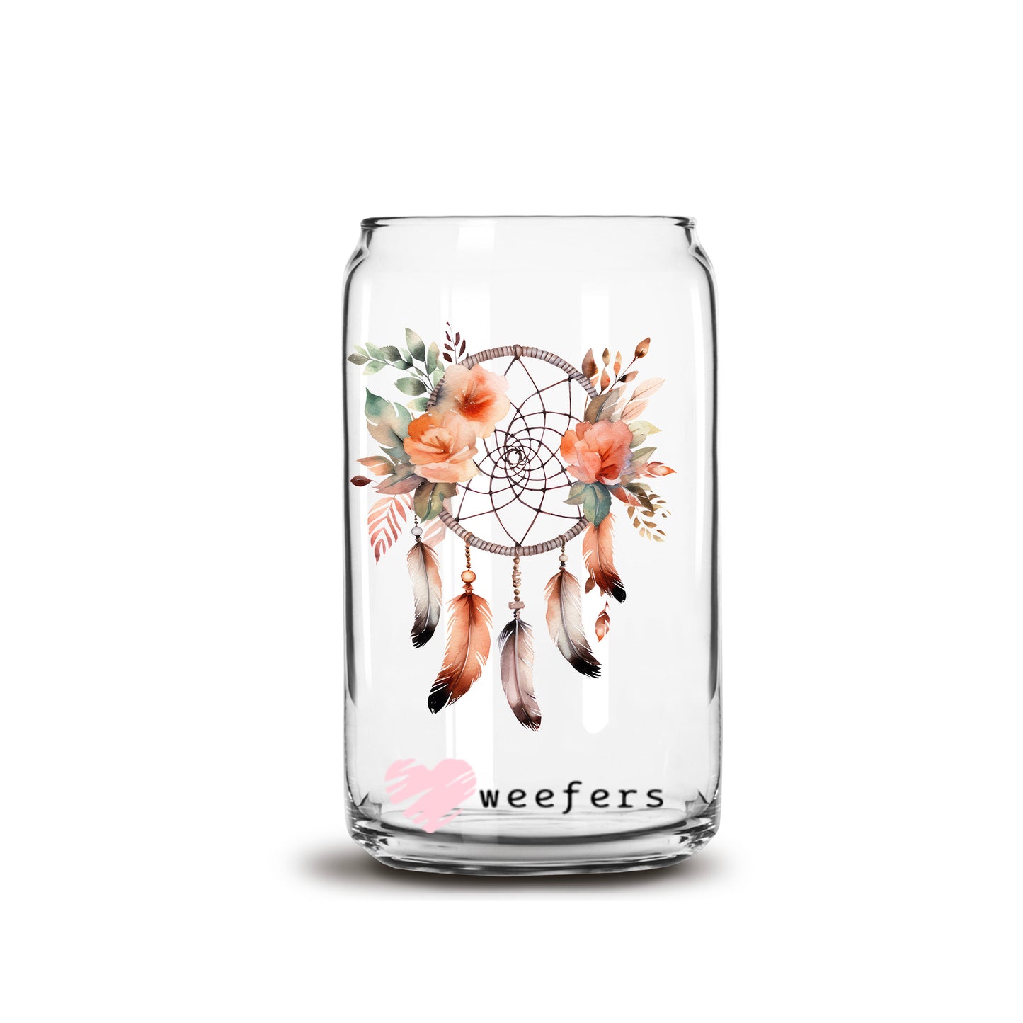 Dreamcatcher Coral 16oz Libbey Glass Can UV DTF or Sublimation Cup Wrap - Decal Transfer - Weefers