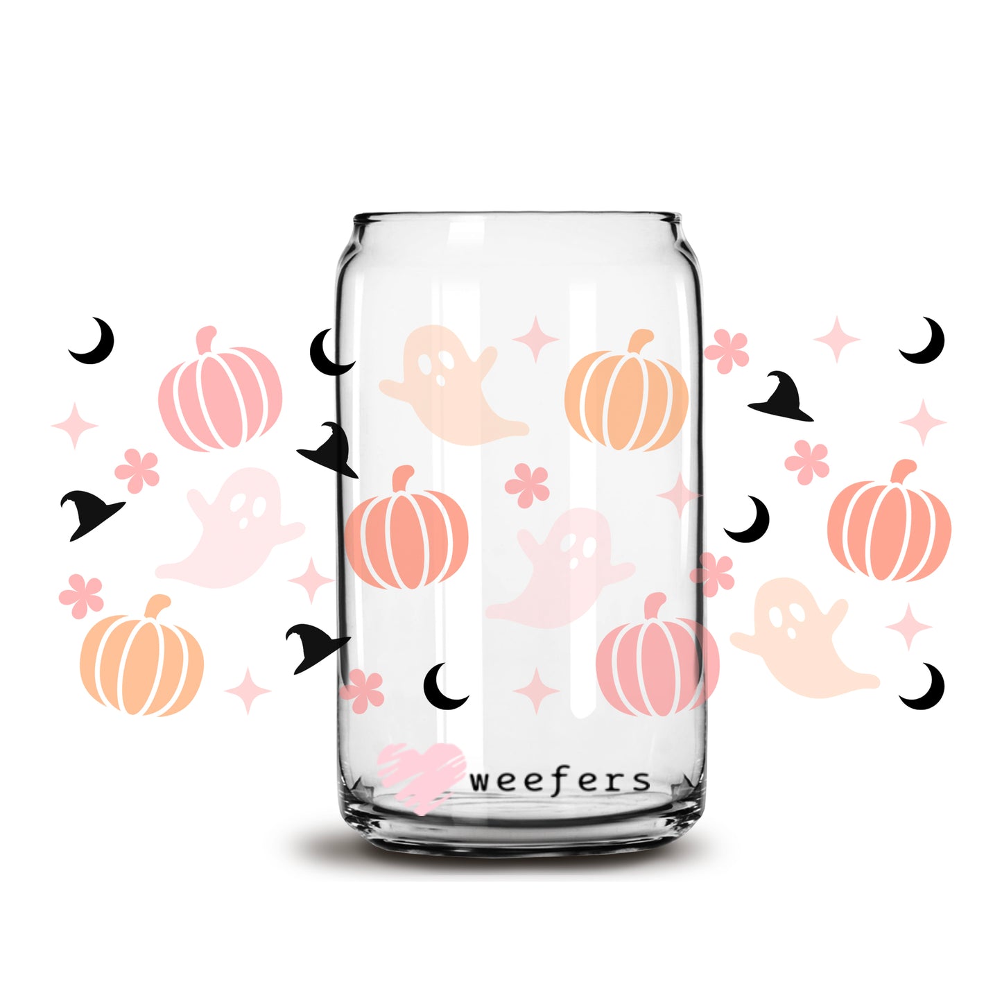 Pink Ghost and Pumpkins Halloween 16oz Libbey Glass Can UV DTF or Sublimation Wrap - Decal - Weefers