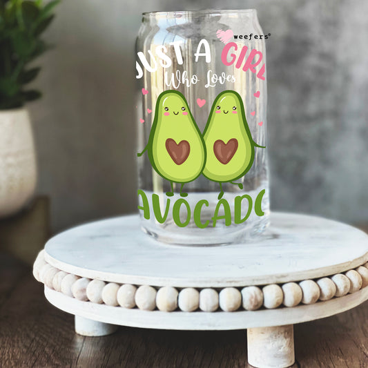 Just a Girl Who Loves Avocado 16oz Libbey Glass Can UV DTF or Sublimation Wrap - Decal Weefers