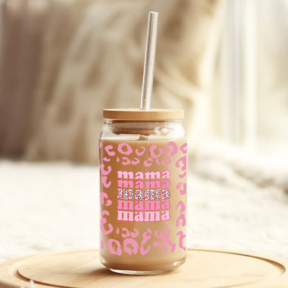 Mama Mama Mama Pink Cheetah 16oz Libbey Glass Can UV DTF or Sublimation Cup Wrap - Decal Transfer - Weefers