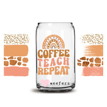 Load image into Gallery viewer, a glass jar with coffee teach repeat on it
