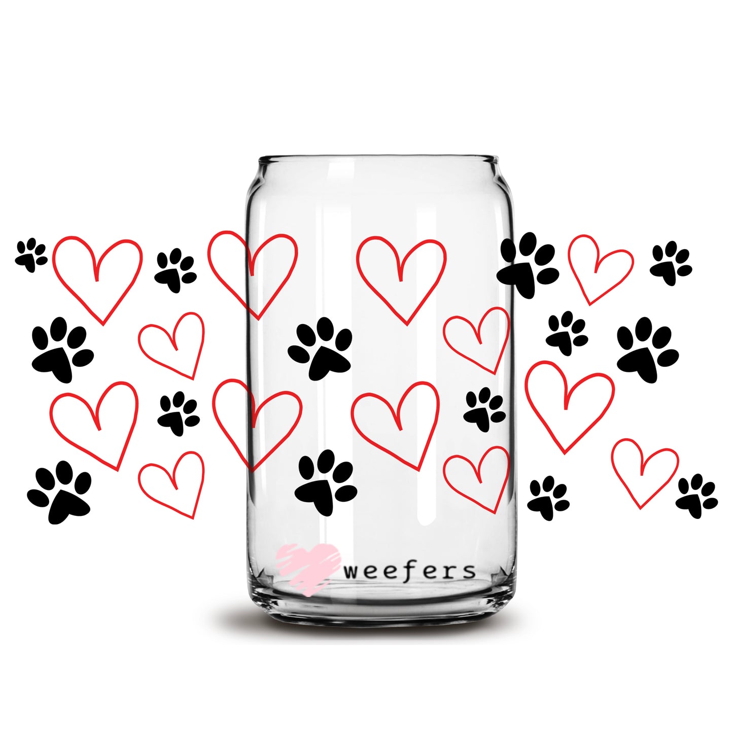 Paws and Hearts Dog Lover Cup 16oz Libbey Glass Can UV DTF or Sublimation Wrap - Decal - Weefers