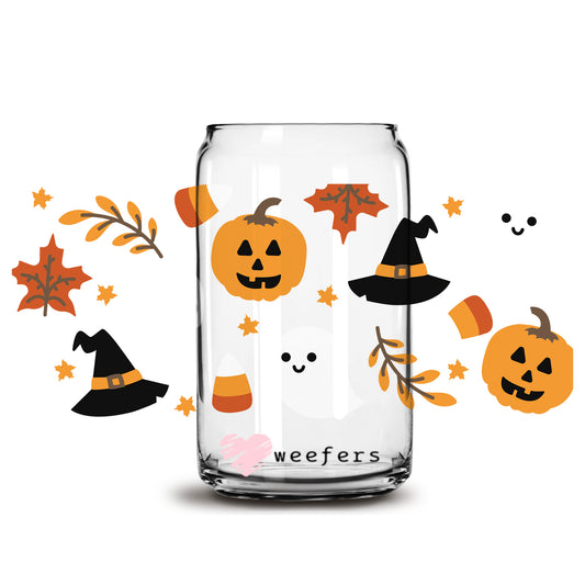 Pumpkins Ghosts and Witches Oh My  Halloween 16oz Libbey Glass Can UV DTF or Sublimation Wrap - Decal - Weefers