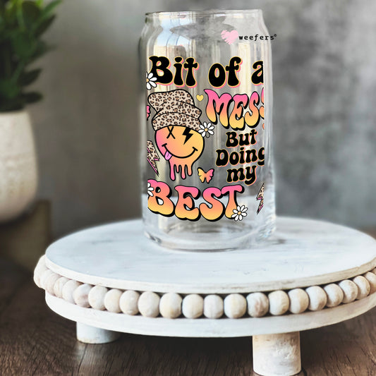 Bit of a Mess But Doing My Best Orange 16oz Libbey Glass Can UV DTF or Sublimation Cup Wrap - Decal Transfer Weefers