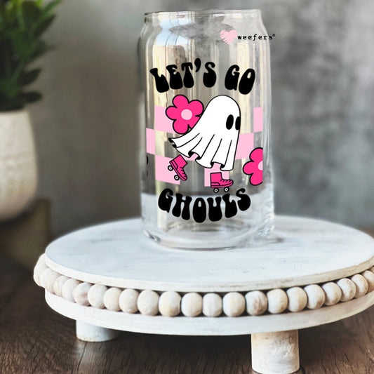 Let's Go Ghouls Pink and Black Halloween 16oz Libbey Glass Can UV DTF or Sublimation Wrap - Decal - Weefers