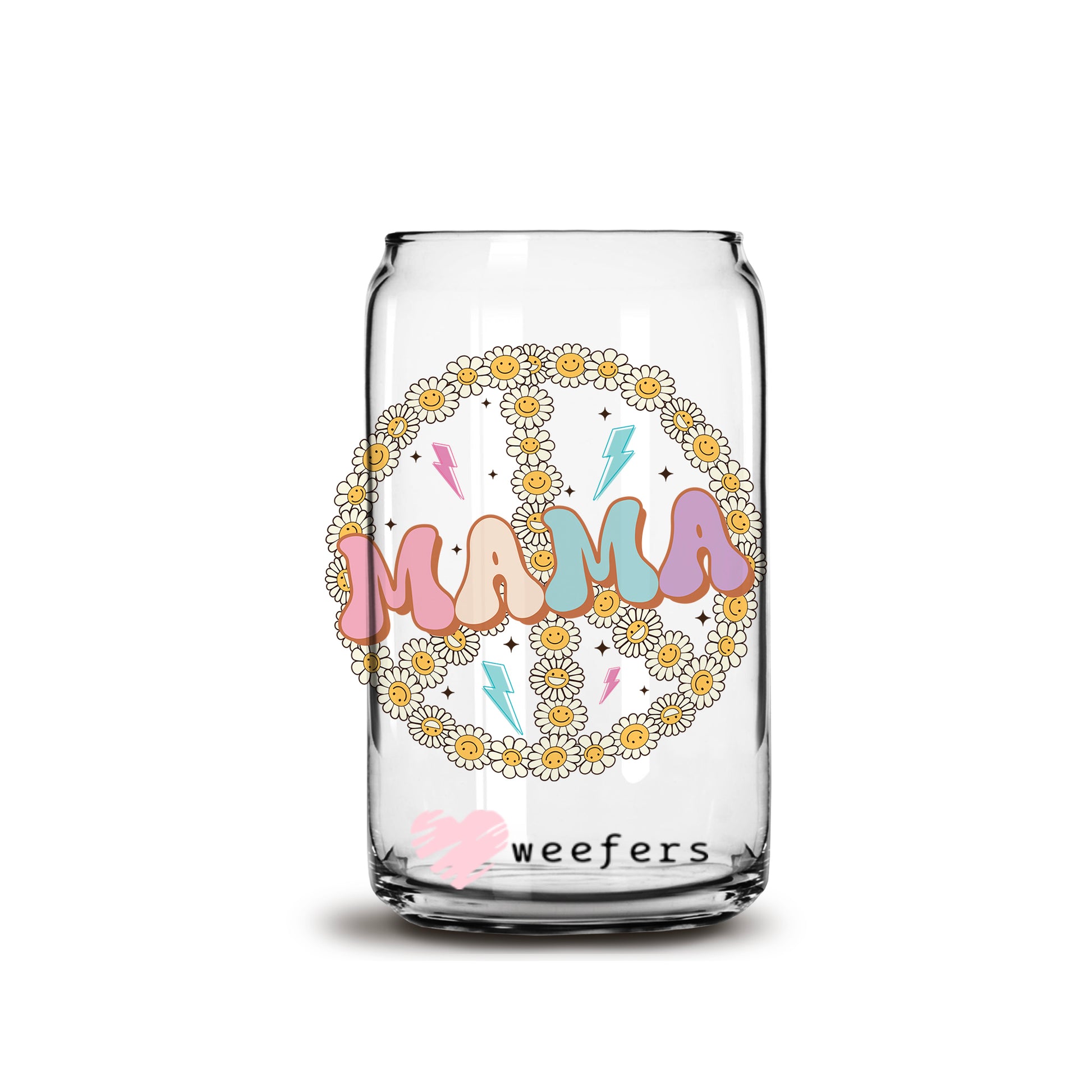 Mama Peace Sign 16oz Libbey Glass Can UV DTF or Sublimation Cup Wrap - Decal Transfer - Weefers