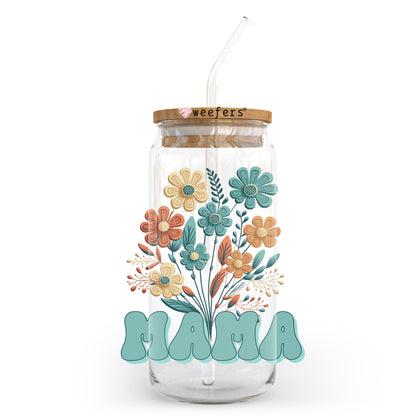 Mama Teal Floral 20oz Libbey Glass Can UV DTF or Sublimation Wrap - Decal - Weefers