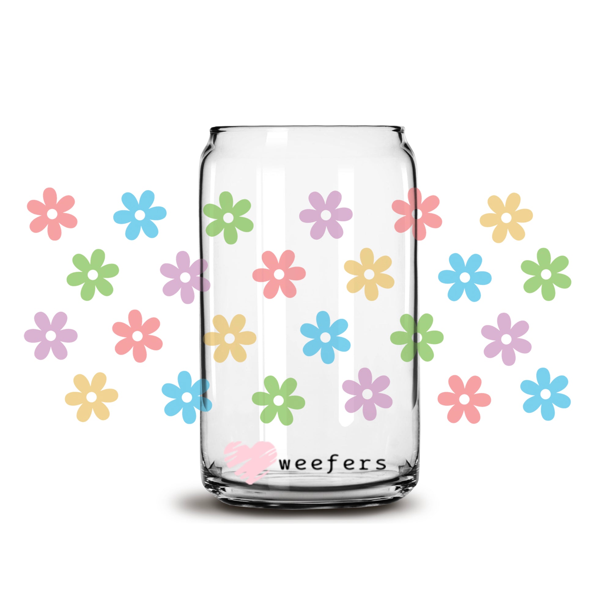 a glass jar with flowers painted on it