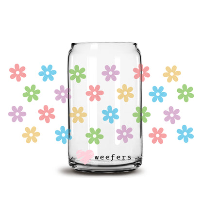 a glass jar with flowers painted on it