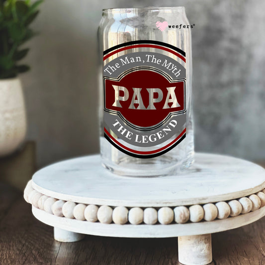 Papa the Man the Myth the Legend 16oz Libbey Glass Can UV DTF or Sublimation Cup Wrap - Decal Transfer - Weefers