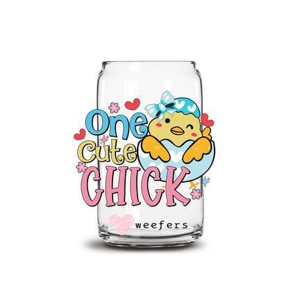 One Cute Chick Easter 16oz Libbey Glass Can UV DTF or Sublimation Cup Wrap - Decal Transfer - Weefers