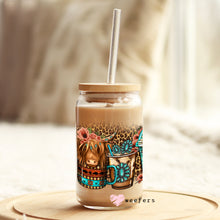 Load image into Gallery viewer, Serape Cow Coffee Latte 16oz Libbey Glass Can UV-DTF or Sublimation Wrap - Decal

