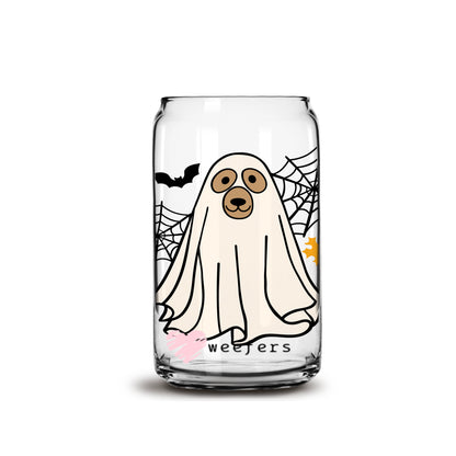 Ghost Dog Halloween 16oz Libbey Glass Can UV DTF or Sublimation Wrap - Decal - Weefers