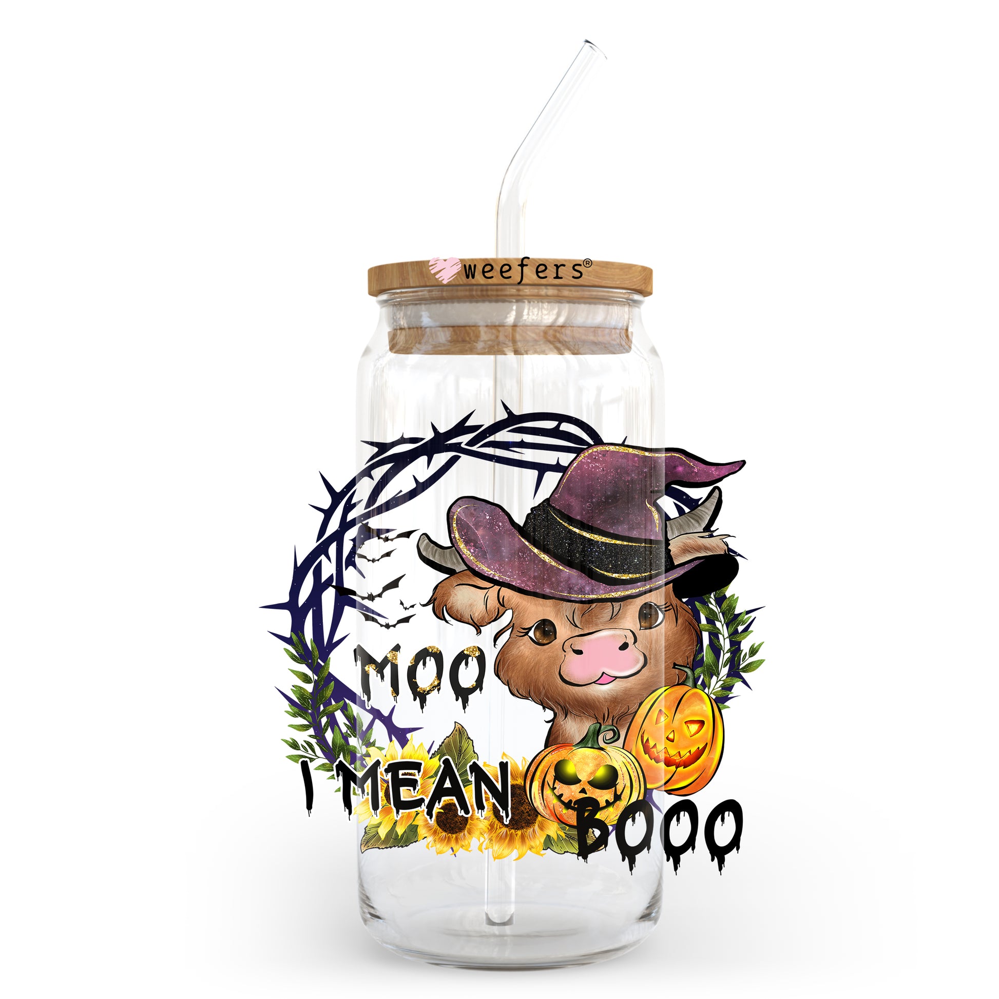 Moo I mean Boo 20oz Libbey Glass Can, 34oz Hip Sip, 40oz Tumbler UV DTF or Sublimation Decal Transfer - Weefers