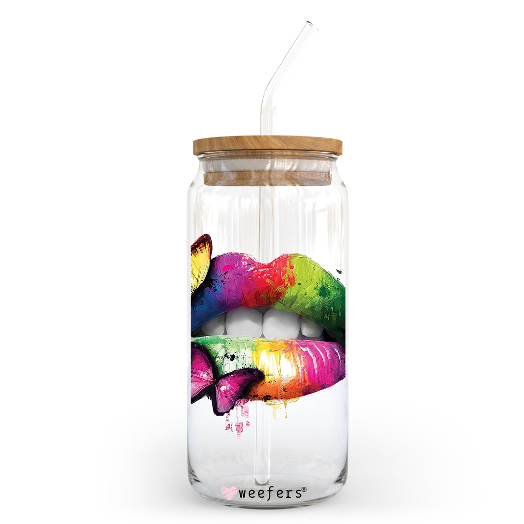 Rainbow Lips 20oz Libbey Glass Can UV-DTF or Sublimation Wrap - Decal