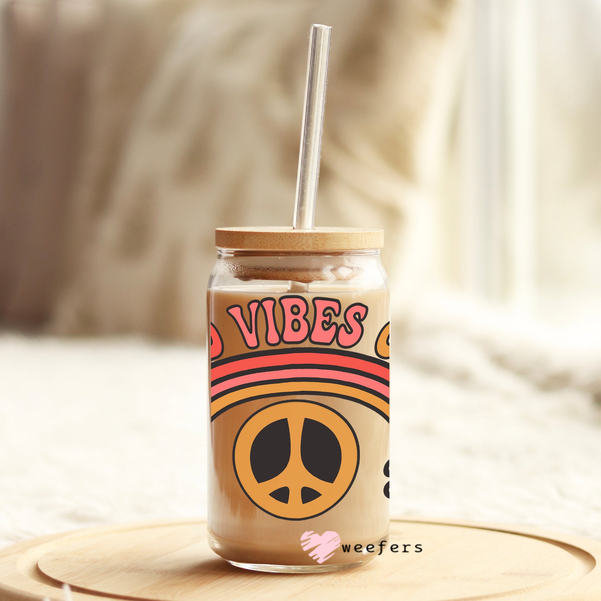 Good Vibes Only Peace Sign 16oz Libbey Glass Can UV DTF or Sublimation Wrap - Decal - Weefers