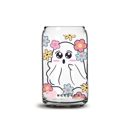 Retro Ghost Halloween 16oz Libbey Glass Can UV DTF or Sublimation Wrap - Decal - Weefers