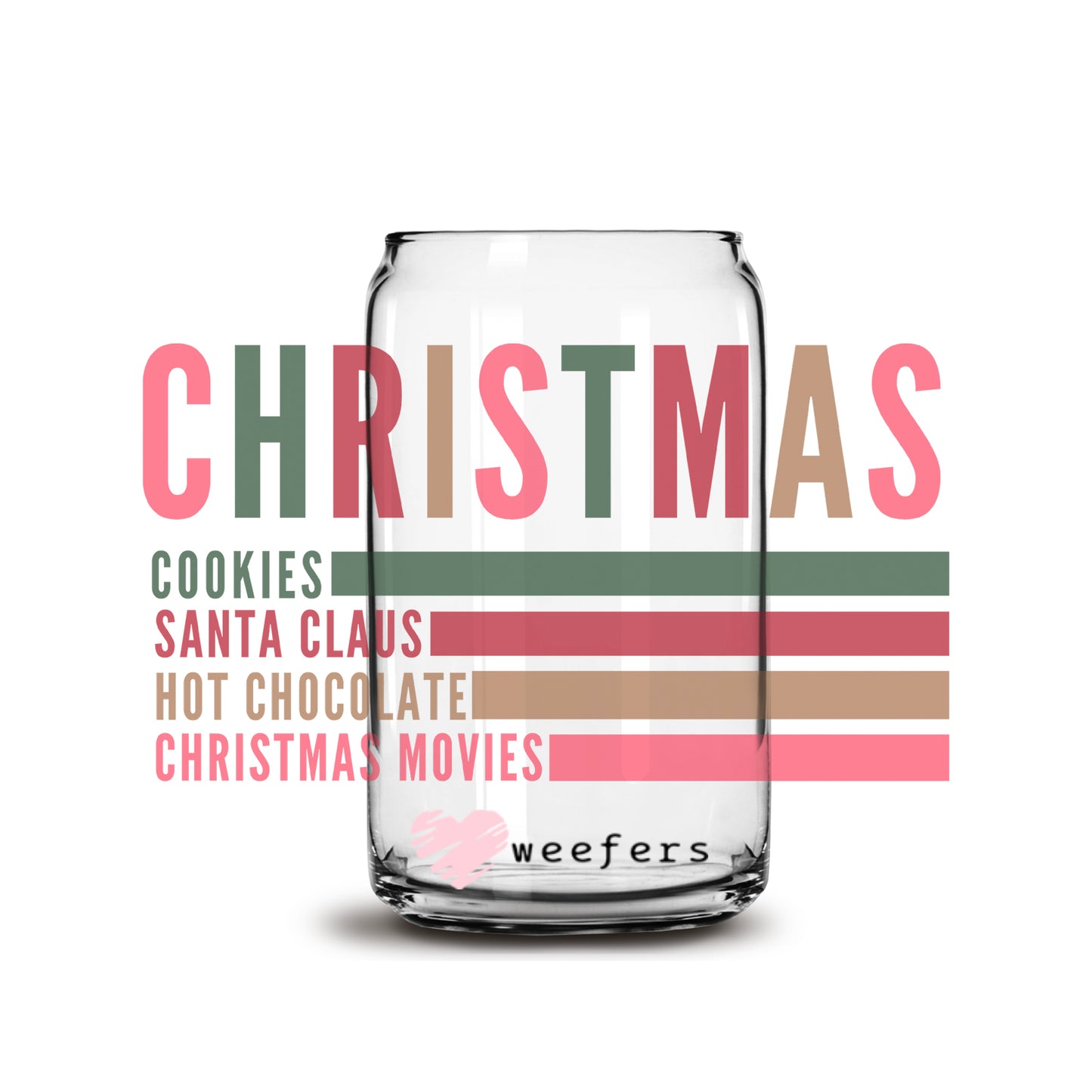 Christmas Cookies Santa Claus Hot Chocolate Christmas Movies 16oz Libbey Glass Can UV DTF or Sublimation Wrap - Decal - Weefers