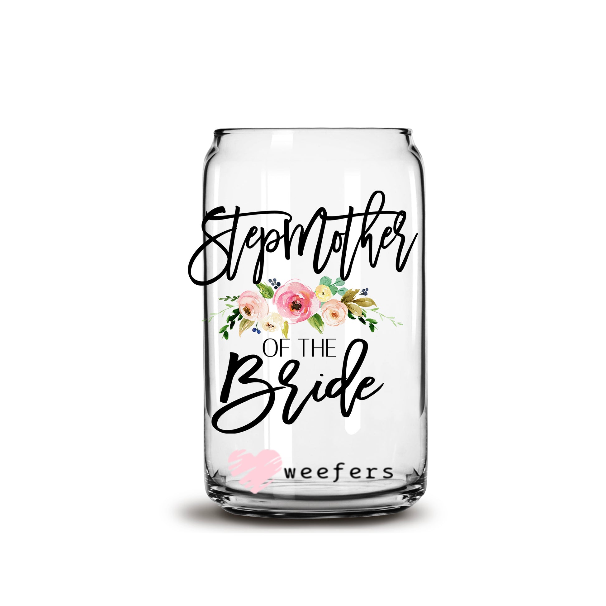 Stepmother of the Bride Blush Floral 16oz Libbey Glass Can UV DTF or Sublimation Wrap - Decal - Weefers