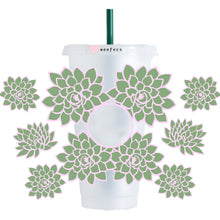 Load image into Gallery viewer, Pink and Green Succulent 24oz UV-DTF Cold Cup Wrap - Ready to apply Wrap - HOLE
