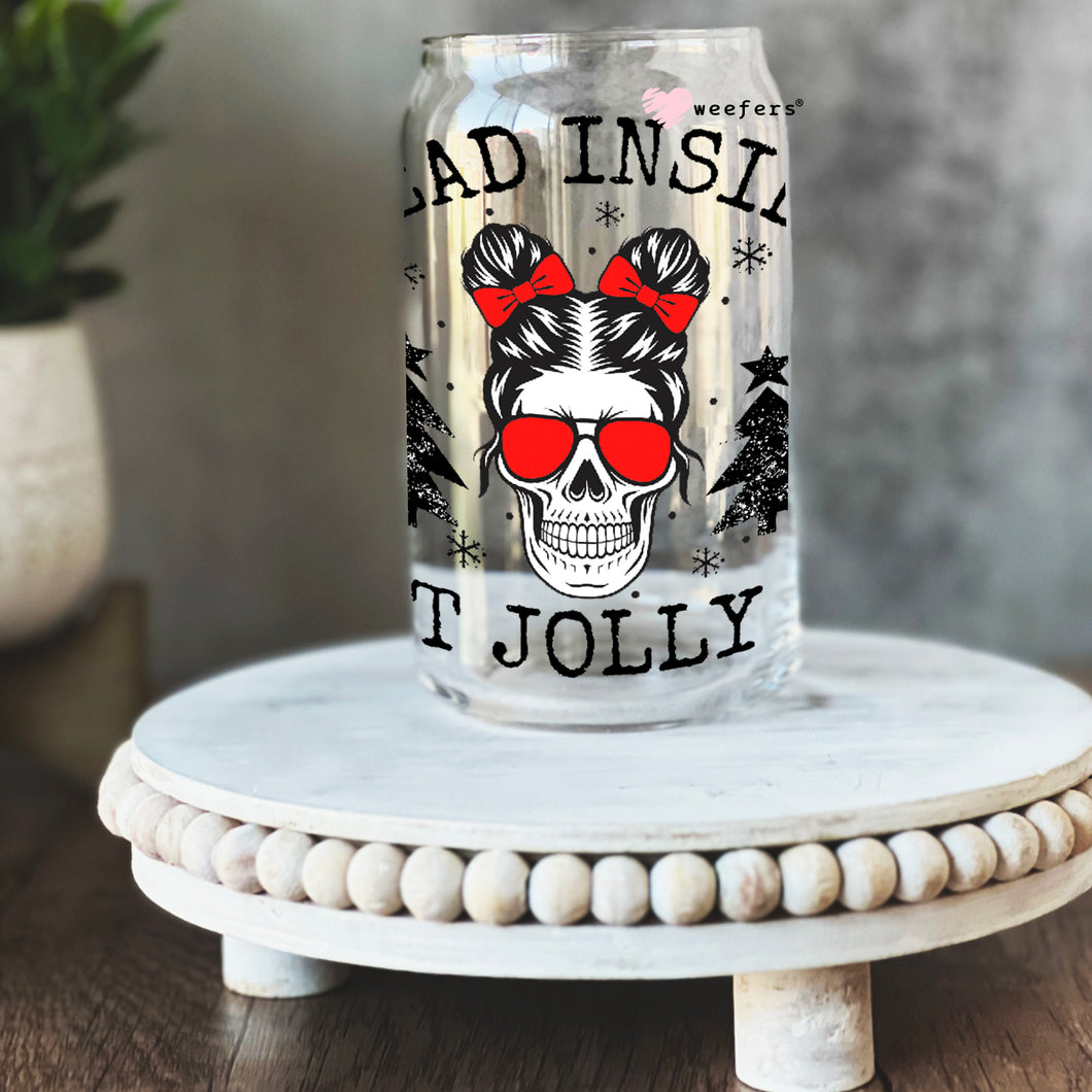 Christmas Dead Inside But Jolly 16oz Libbey Glass Can UV-DTF or Sublimation Wrap - Decal