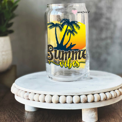 Summer Vibes Sunset 16oz Libbey Glass Can UV DTF or Sublimation Wrap - Decal - Weefers