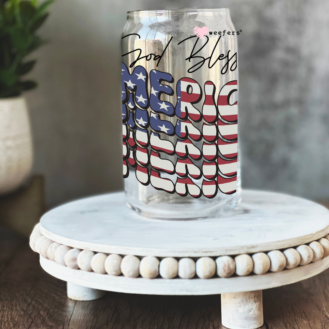4th of July God Bless America 16oz Libbey Glass Can UV-DTF or Sublimation Wrap - Decal