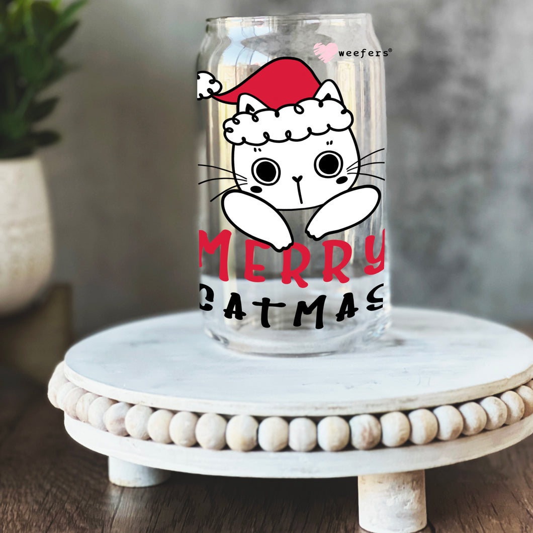 Merry Catmas 16oz Libbey Glass Can UV-DTF or Sublimation Wrap - Decal