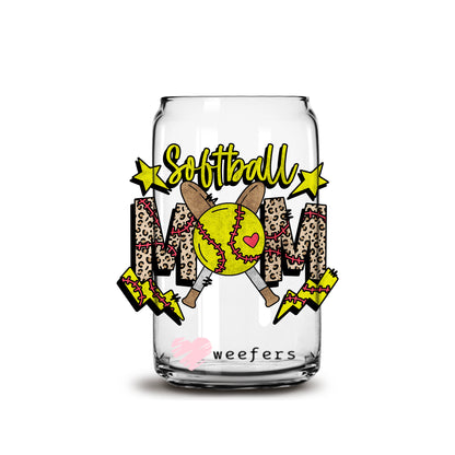 Softball Lightening 16oz Libbey Glass Can UV DTF or Sublimation Wrap - Decal - Weefers