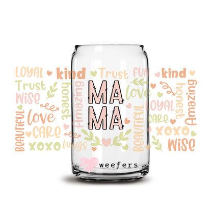 Peach and Green Mama Quotes 16oz Libbey Glass Can UV DTF or Sublimation Wrap - Decal - Weefers