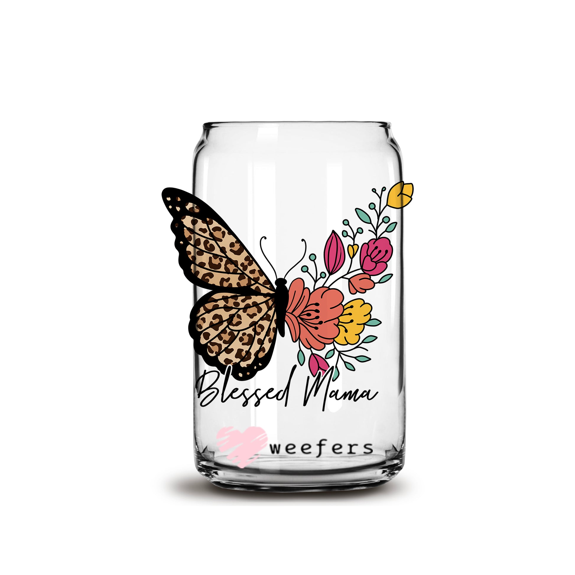 Blessed Mama Butterfly 16oz Libbey Glass Can UV DTF or Sublimation Cup Wrap - Decal Transfer - Weefers