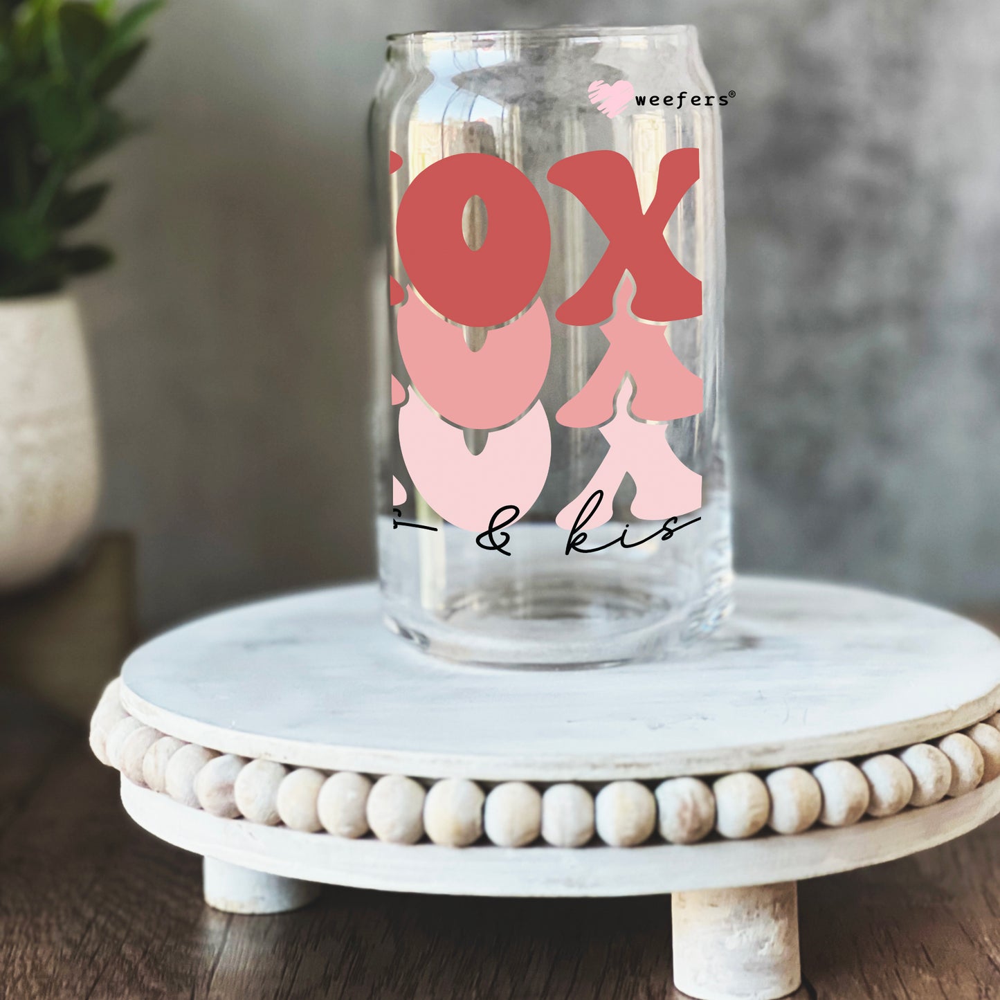 XOXO Hugs Valentine's Day 16oz Libbey Glass Can UV DTF or Sublimation Cup Wrap - Decal Transfer - Weefers