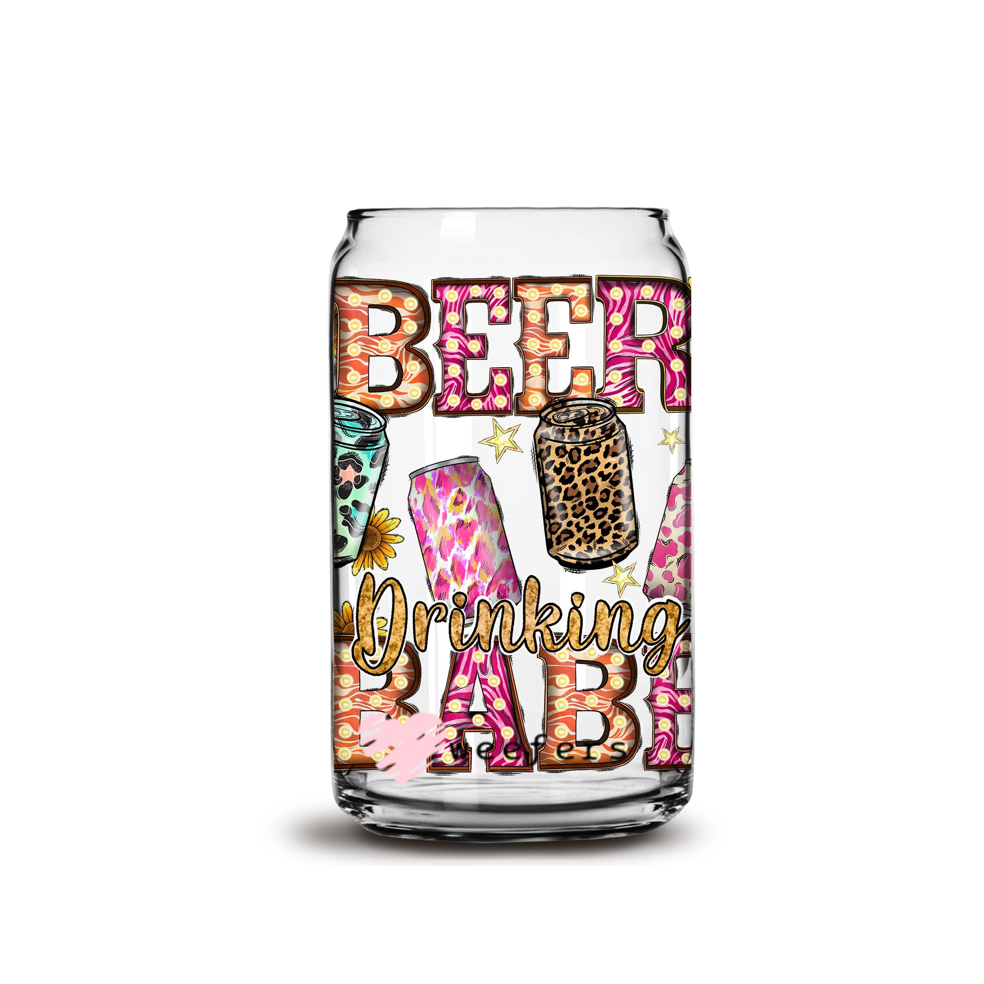 Western Beer Babe 16oz Libbey Glass Can UV DTF or Sublimation Wrap - Decal - Weefers