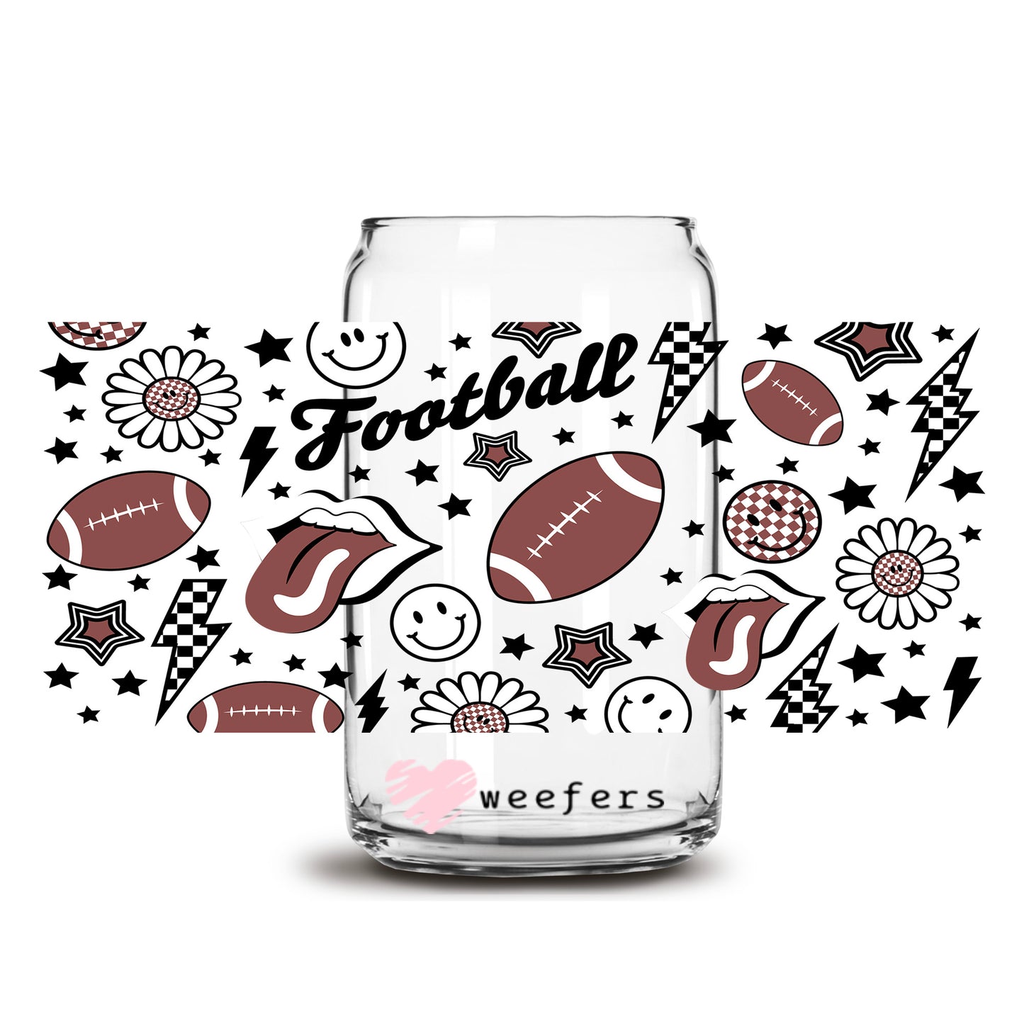 Football Lightening Bolts 16oz Libbey Glass Can UV DTF or Sublimation Cup Wrap - Decal Transfer - Weefers