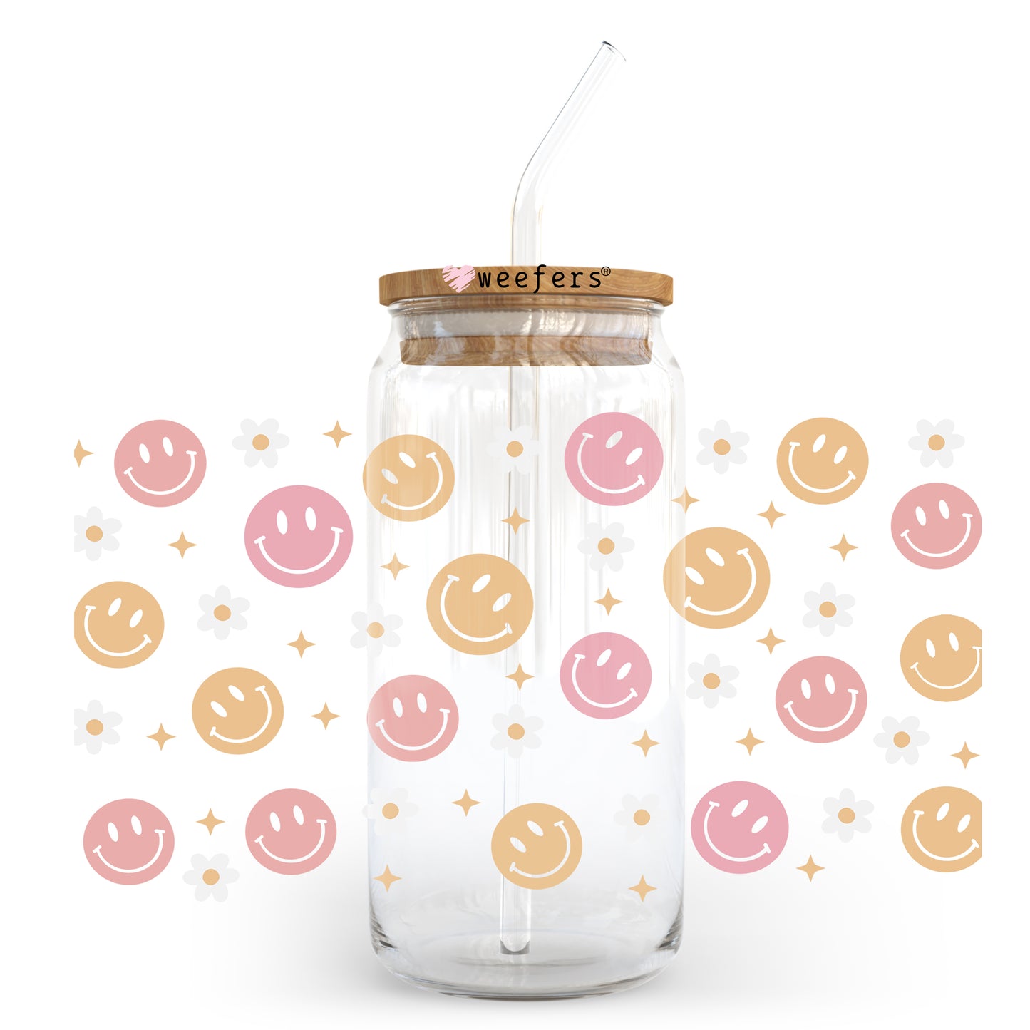 Retro Smile Face Daisies 20oz Libbey Glass Can, 34oz Hip Sip, 40oz Tumbler UV DTF or Sublimation Decal Transfer - Weefers