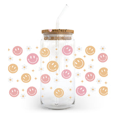 Load image into Gallery viewer, Retro Smile Face Daisies 20oz Libbey Glass Can UV-DTF or Sublimation Wrap - Decal
