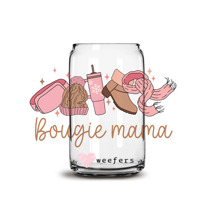 Pink and Brown Bougie Mama 16oz Libbey Glass Can UV DTF or Sublimation Cup Wrap - Decal Transfer - Weefers