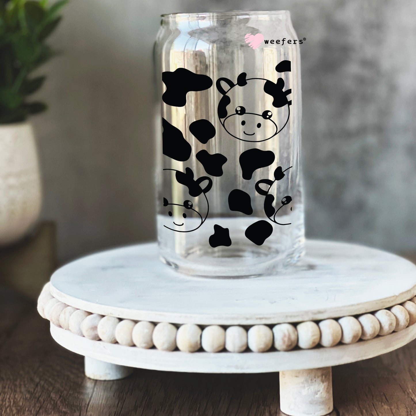 Black Cows 16oz Libbey Glass Can UV DTF or Sublimation Cup Wrap - Decal Transfer - Weefers