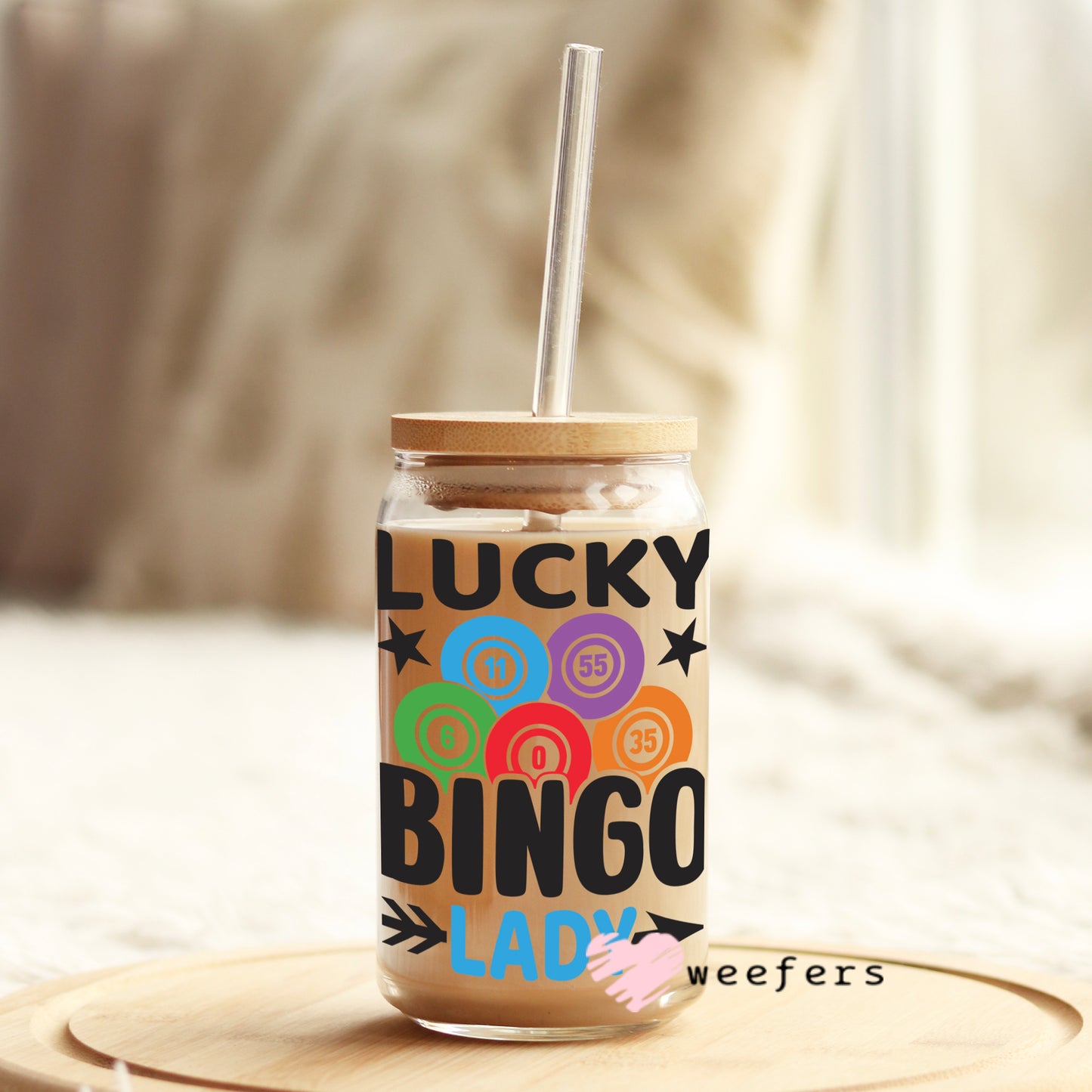 Lucky Bingo Lady 16oz Libbey Glass Can UV DTF or Sublimation Wrap - Decal - Weefers