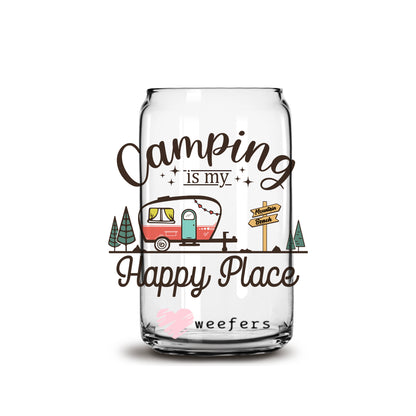 Camping is My Happy Place 16oz Libbey Glass Can UV DTF or Sublimation Wrap - Decal - Weefers