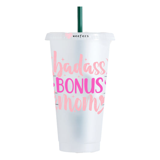 Badass Bonus Mom 24oz UV DTF Cold Cup Wrap - Ready to apply Decal - Weefers