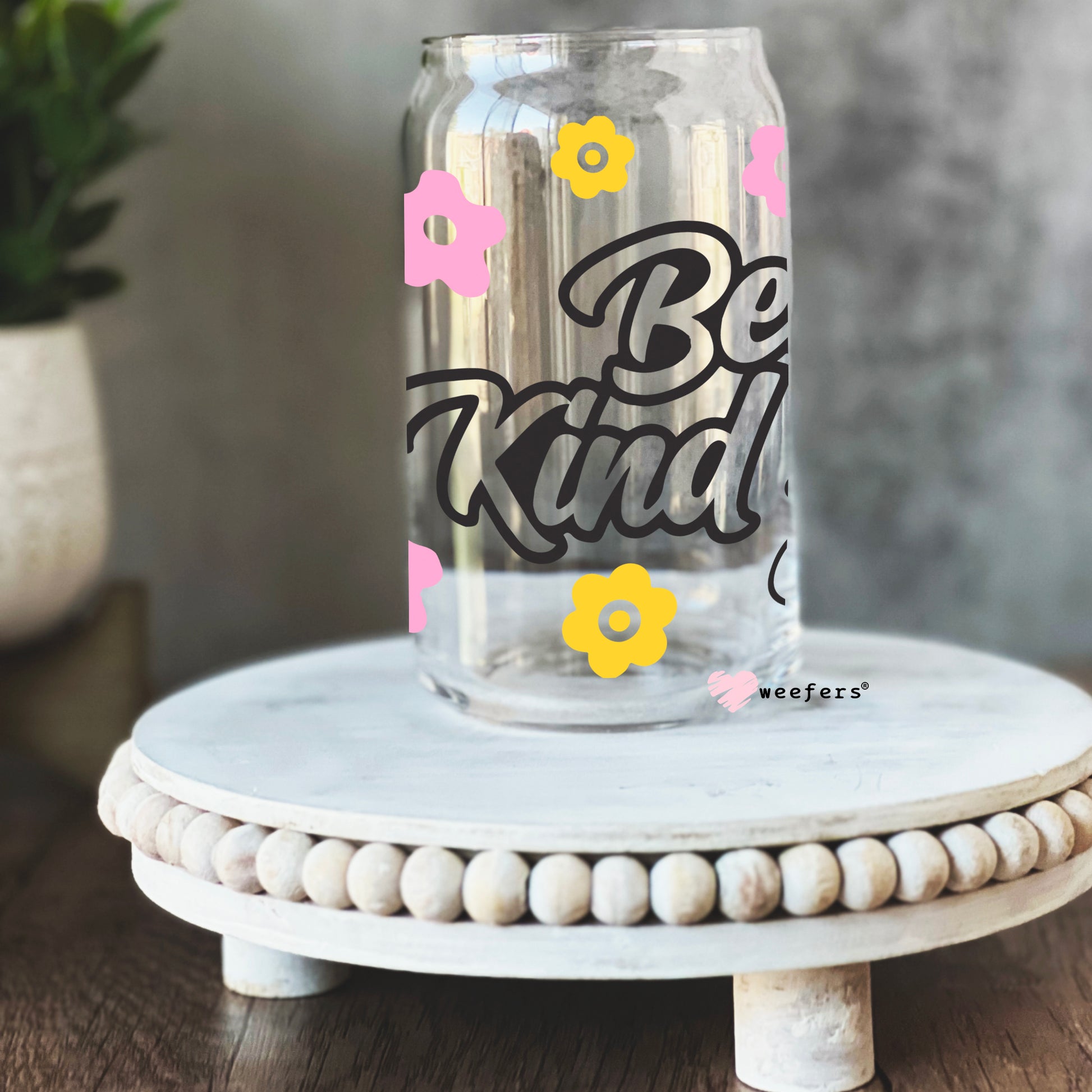 Be Kind Bee Libbey Glass Can UV DTF or Sublimation Wrap - Decal - Weefers