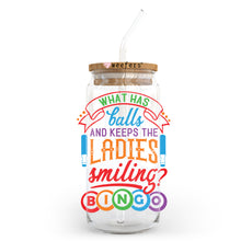 Load image into Gallery viewer, What has balls and keeps the ladies smiling?  Bingo 20oz Libbey Glass Can UV-DTF or Sublimation Wrap - Decal
