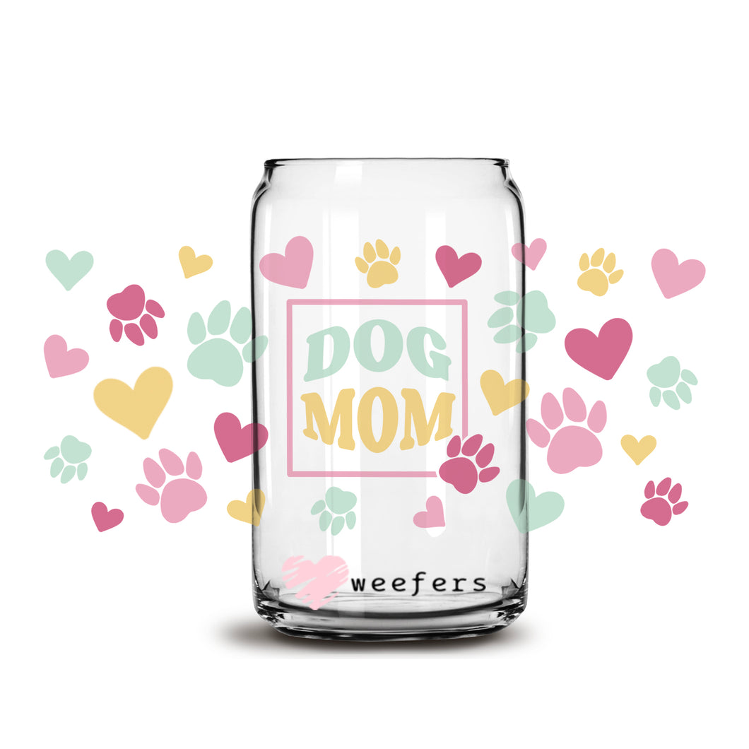 Dog Mom Hearts and Paws Print 16oz Libbey Glass Can UV-DTF or Sublimation Wrap - Decal