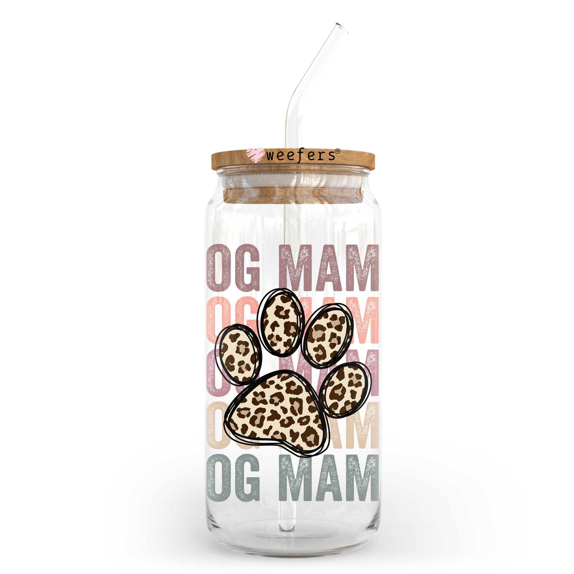 Dog Mama Leopard Paw 20oz Libbey Glass Can UV DTF or Sublimation Wrap - Decal - Weefers