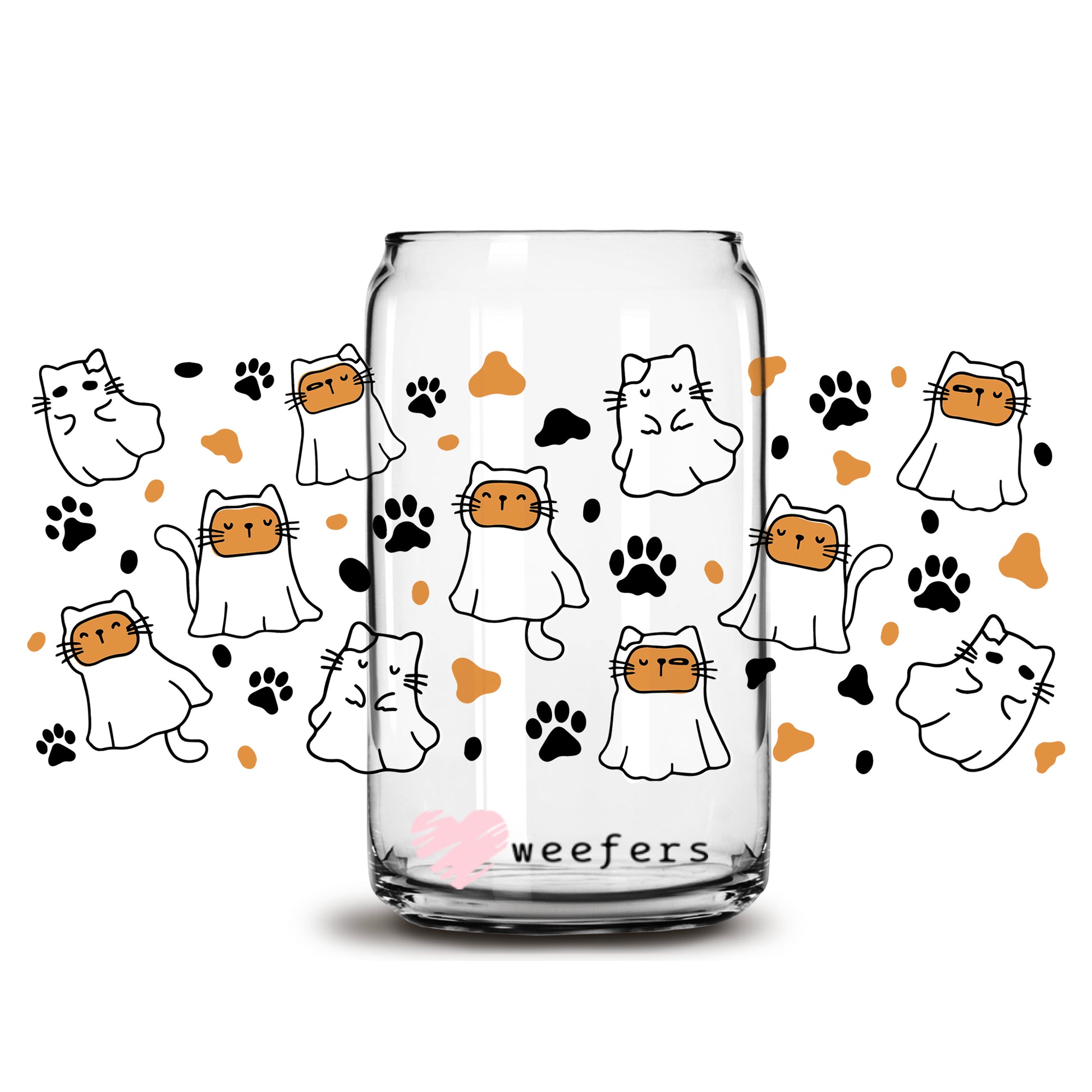 Halloween Cat Ghost 16oz Libbey Glass Can UV DTF or Sublimation Wrap - Decal - Weefers